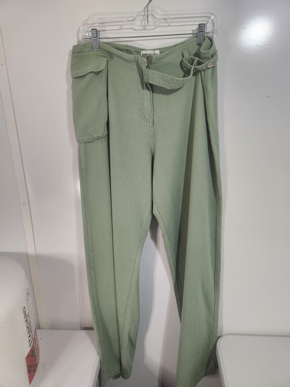 Princess Polly Sage Wide Leg Utility Trousers with Belt, Size 10